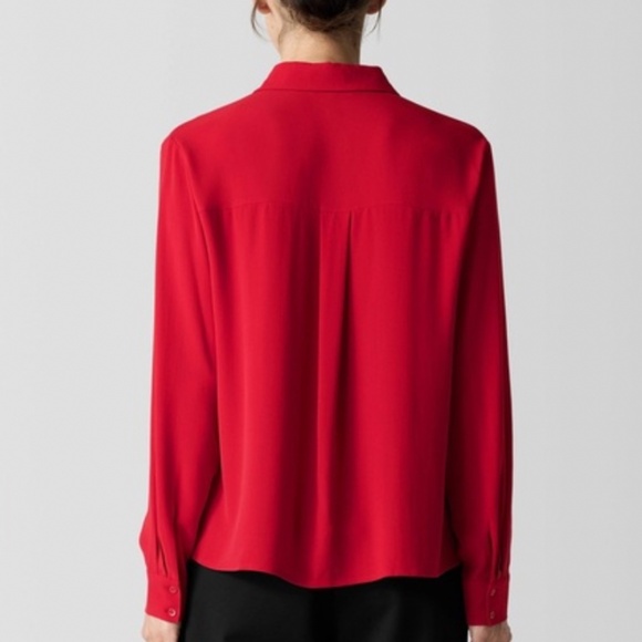 Eileen Fisher Silk Georgette Crepe Classic Collar Shirt Color Red Size Large - Picture 3 of 12